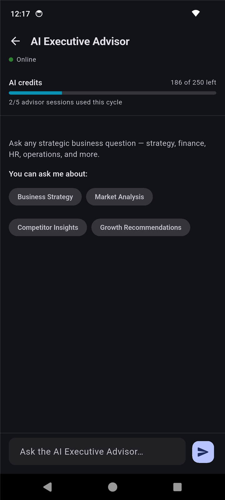 BizCol AI Executive Advisor screen