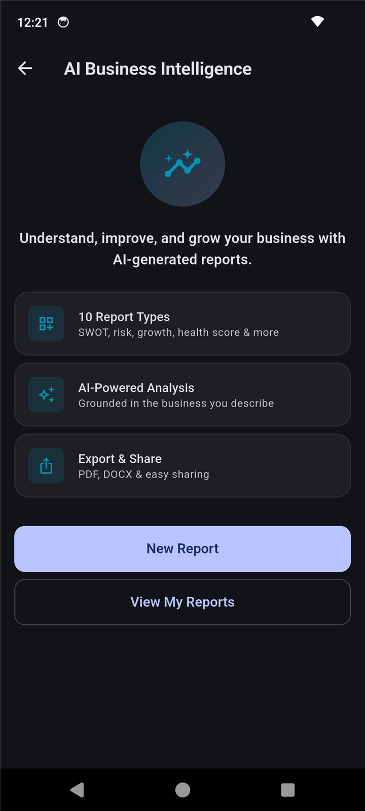 BizCol AI Business Intelligence screen