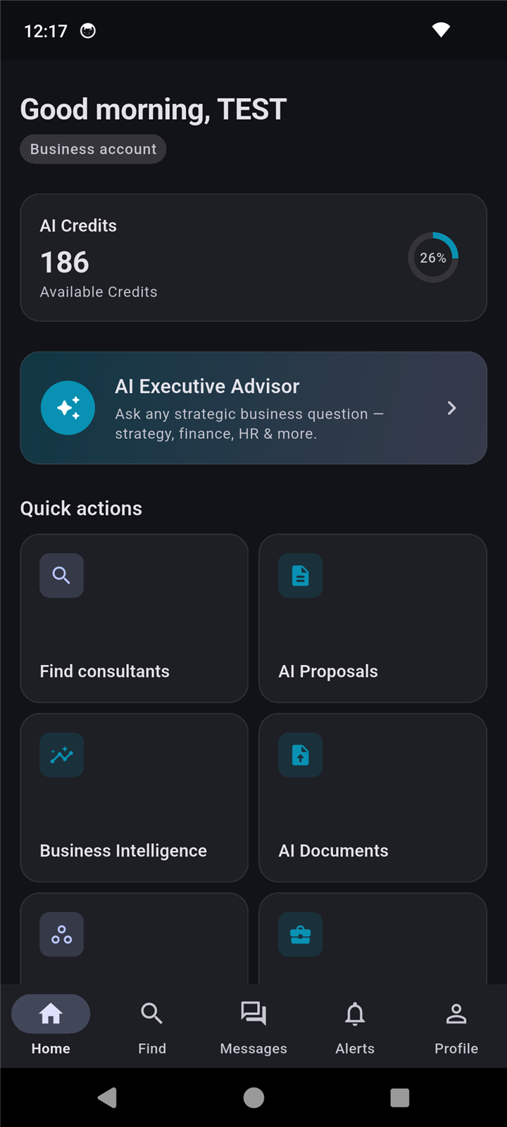 BizCol dashboard screen